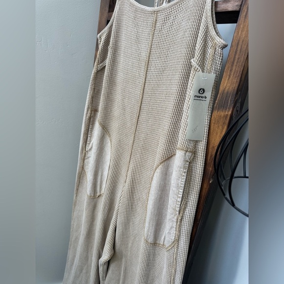 Mono B Beige Boho Jumpsuit with Pockets - Picture 3 of 7